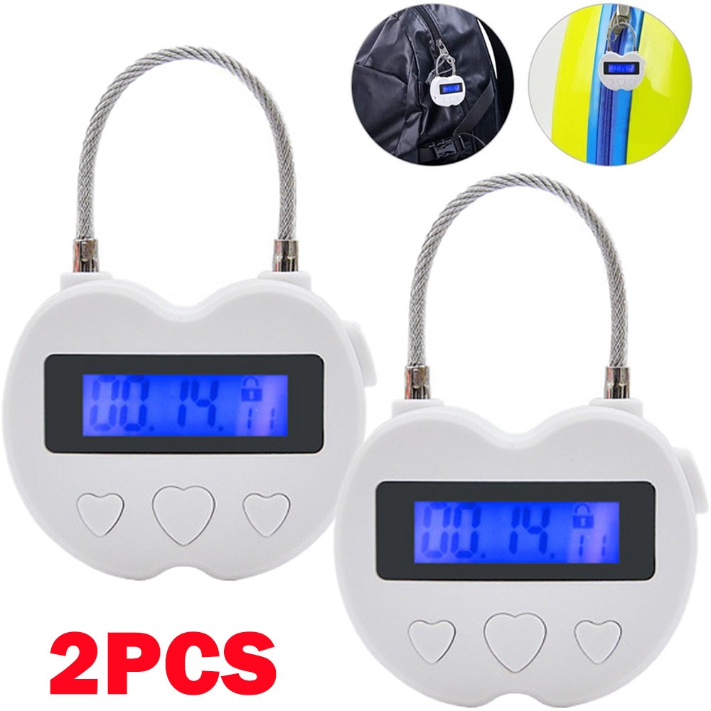 2Pack White USB Rechargeable Smart Time Lock LCD Display Temporary Timer Padlock