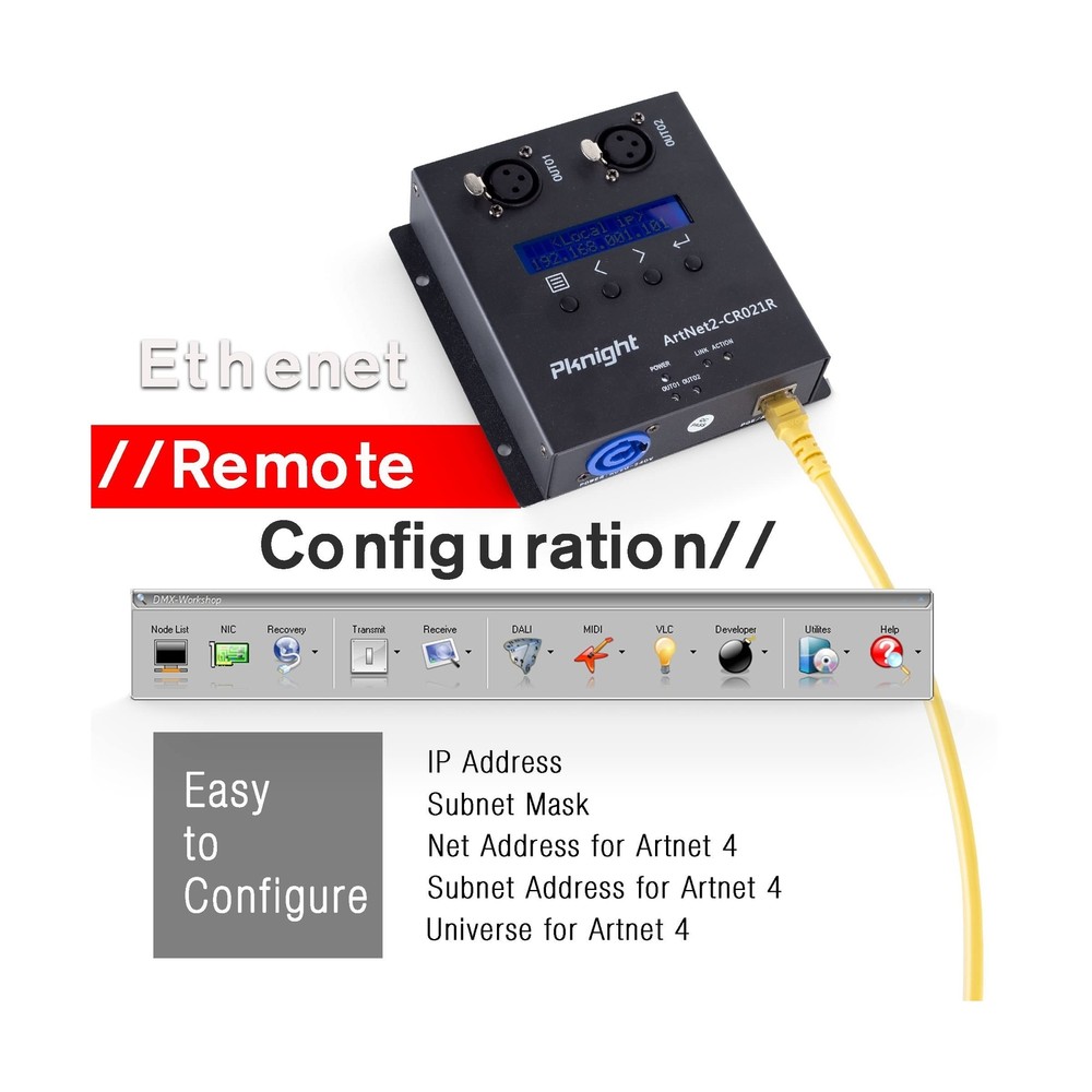 ArtNet DMX 1024 Ethernet Lighting Controller Interface，2 Universe/Truss M