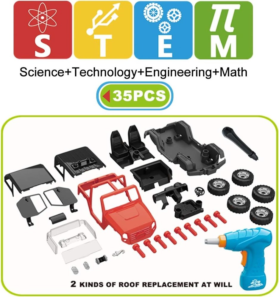 2in1 Take Apart Jeep Car STEM Learning Assembly Playset with Functional