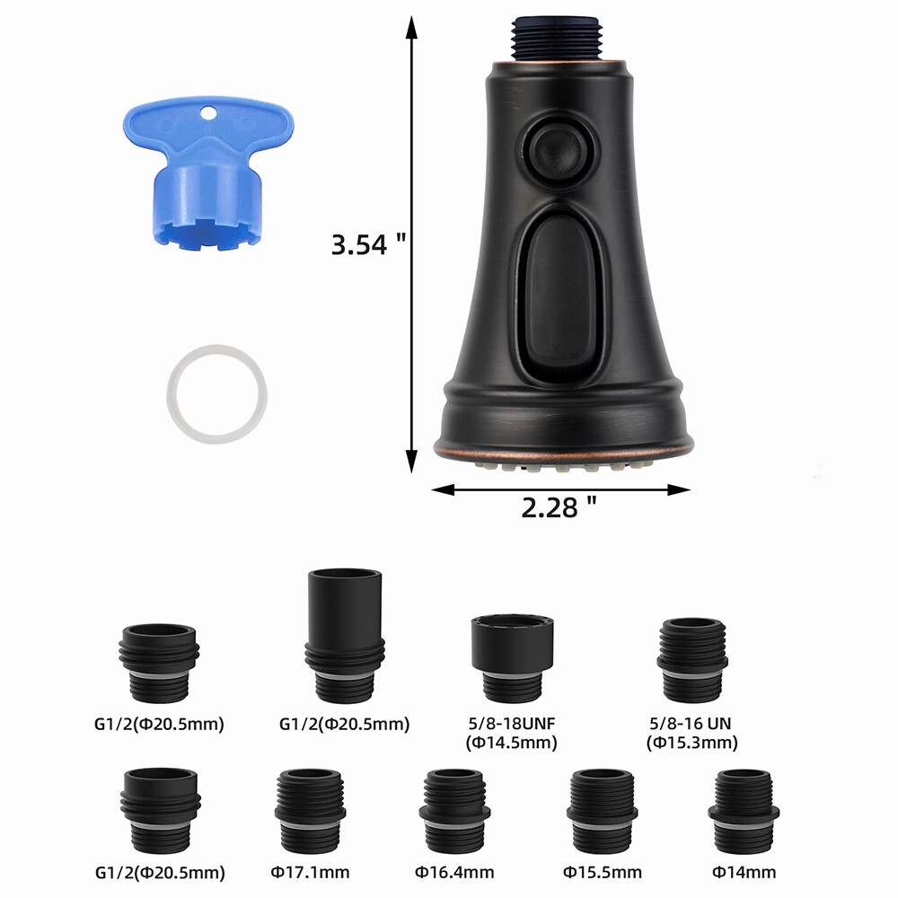 3 Function Pull Down Kitchen Faucet Head Replacement Sprayer Nozzle, 9 Adapters