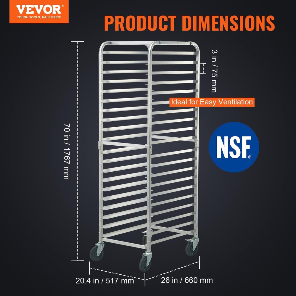 20 Tier Silver Bakery Rack Commercial Bun Pan Storage Durable Easy Assembly