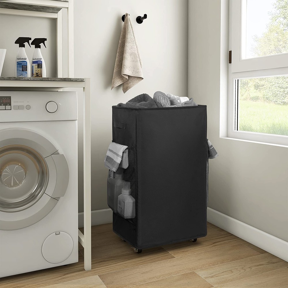 90L Rolling Laundry Basket Large Laundry Hamper with Wheels Collapsible Cloth...