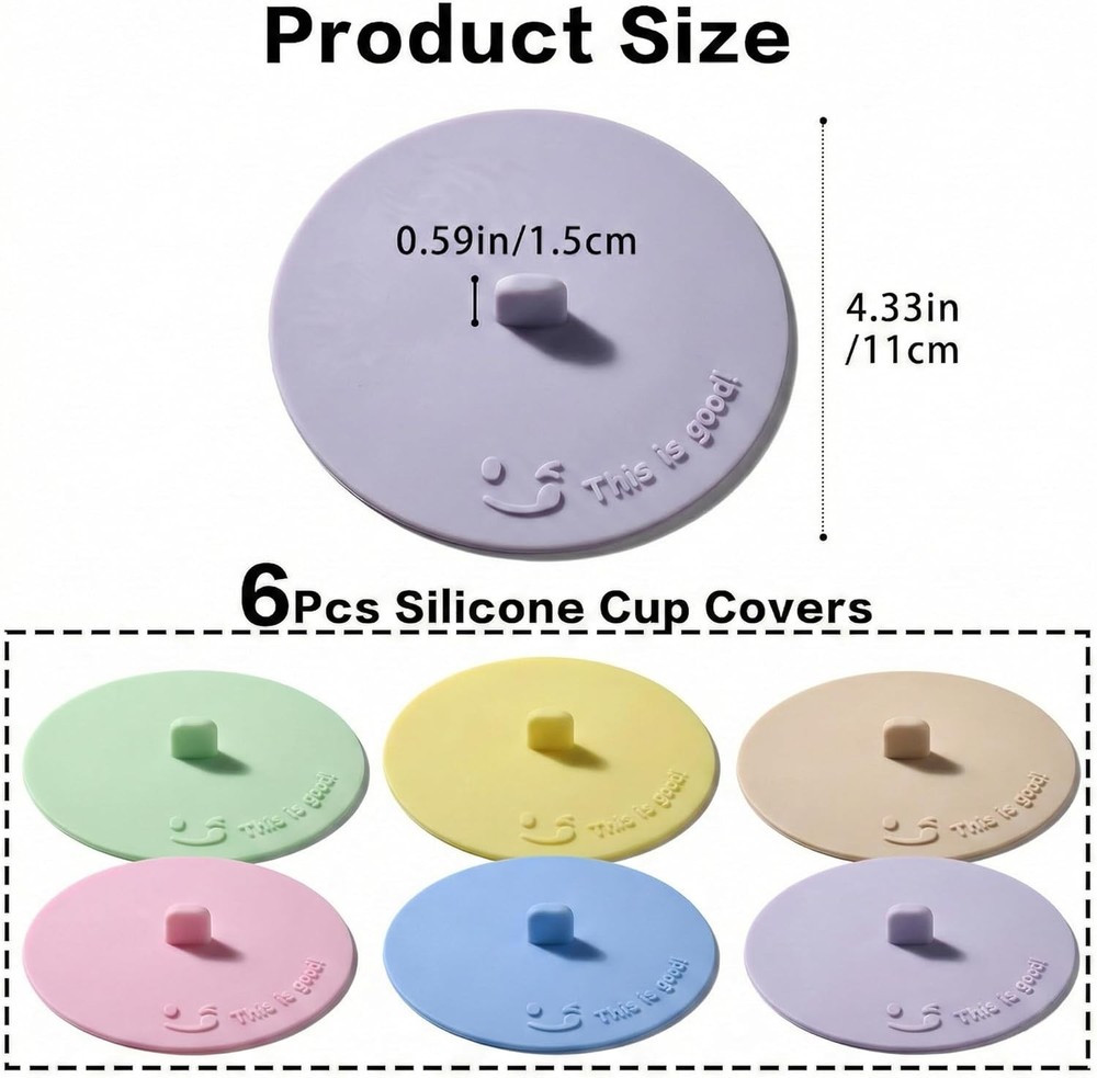 Silicone Cup Covers for Drinks, Multicolored Anti-Dust Cup Lids, Cute Reusabl...