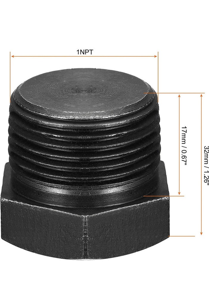 1NPT Male Outer Hex Head Plug Carbon Steel Solid Thread Terminate Pipe End Fit