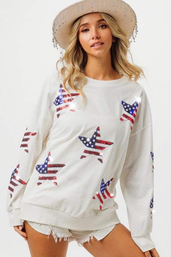 Patriotic Sequin Star Pullover