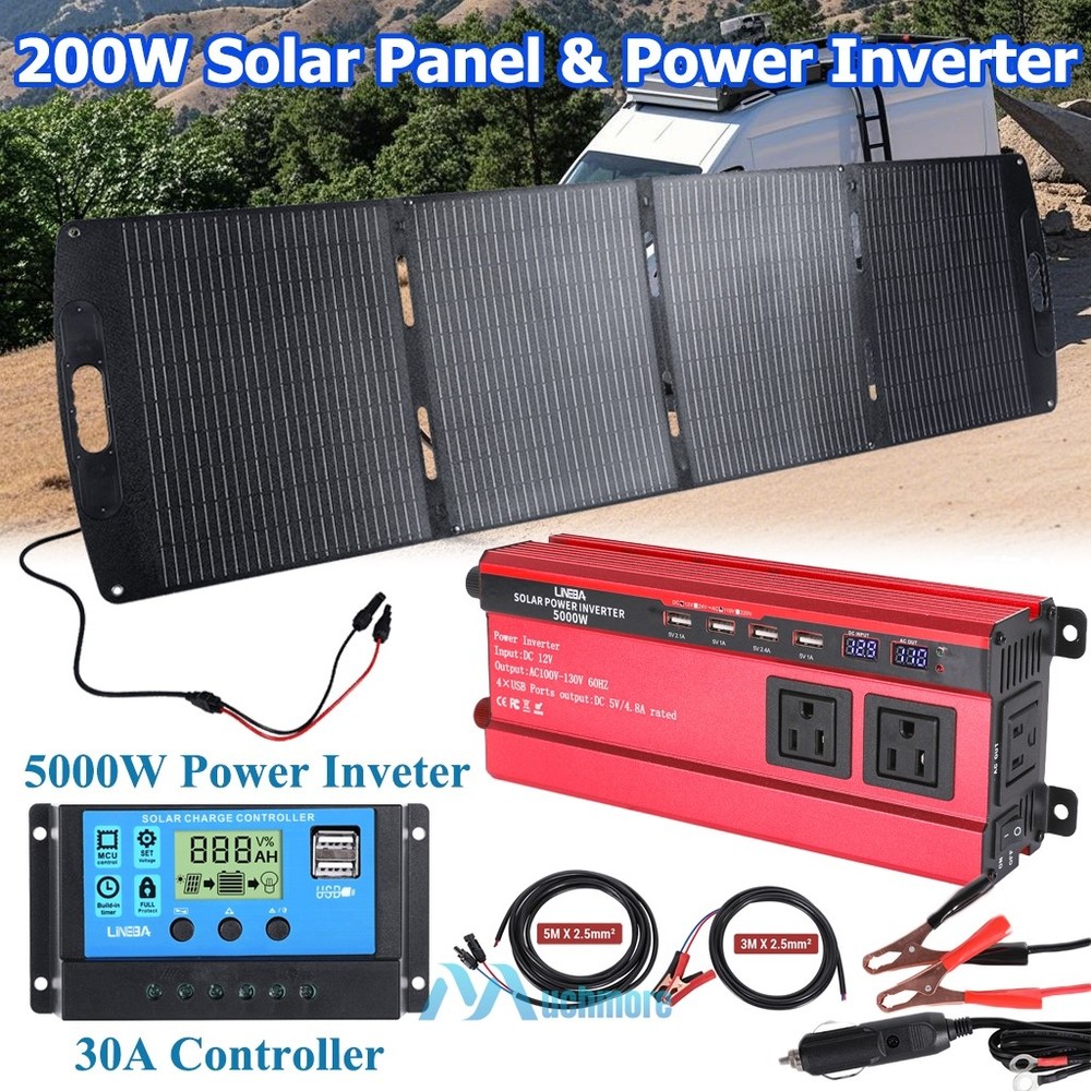 200W Foldable Mono Solar Panel & Charge Controller+Power Inverter for RV Camper