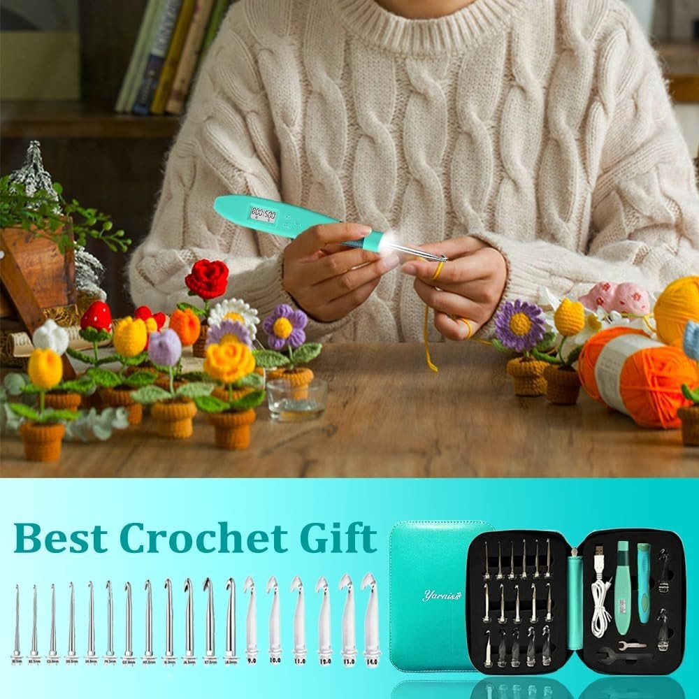 Complete 18-Piece Digital Counter Crochet Hook Set - Lighted & Interchangeable