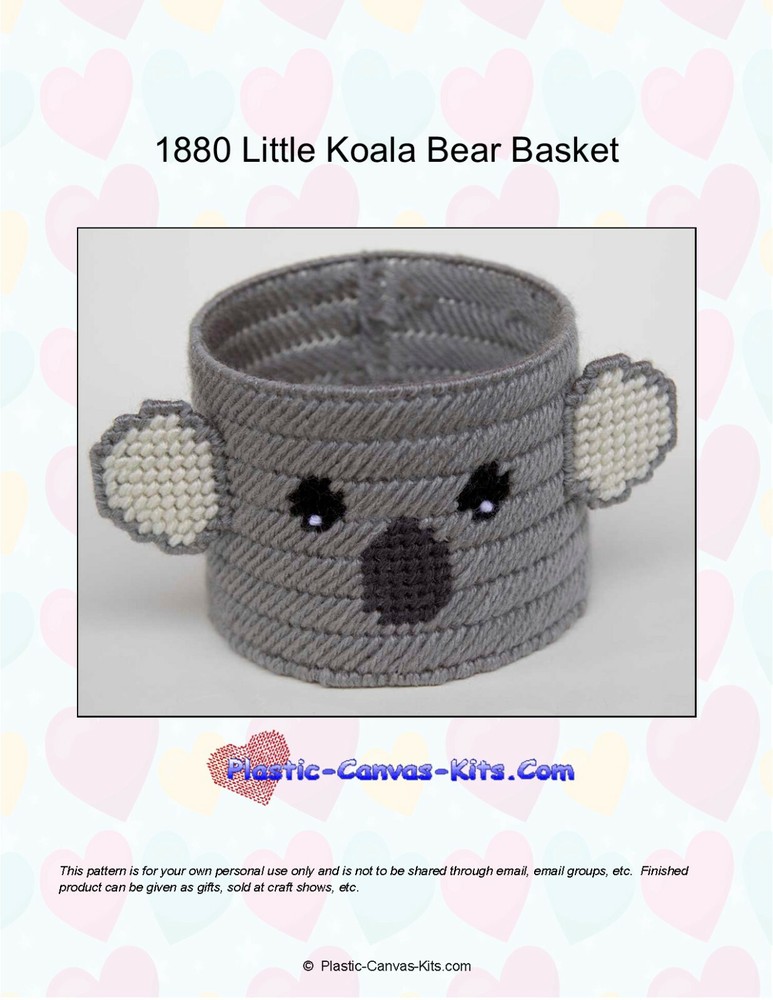 Little Koala Bear Basket-Plastic Canvas Pattern or Kit