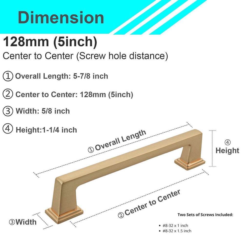 Solid Brushed Champagne Gold Square Cabinet Pulls Handles Knobs Kitchen Drawers