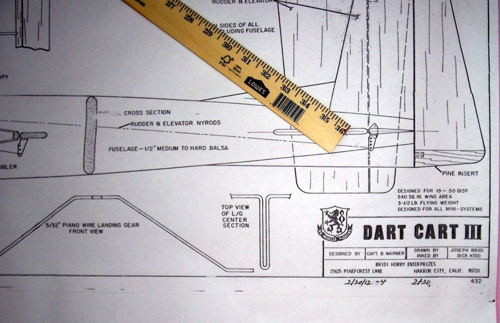 RCM DART CART III PLAN & BUILDING ARTICLE for 46" Profile RC Model Airplane