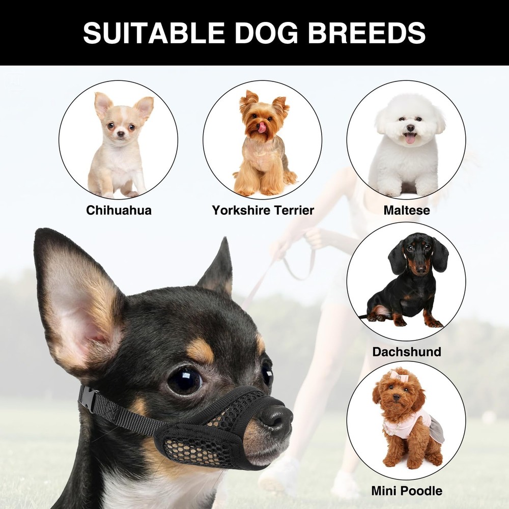 LOGJAM Small Dog Mesh Muzzle for Barking, Soft Breathable Small, Black