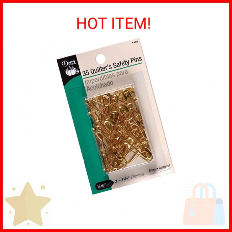 Dritz 1465 Safety Pins, Brass, Size 2 (35-Count)