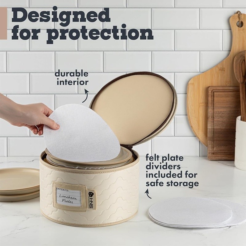 Hard Shell Dishware Storage Containers Padded Dividers Stackable Protection New