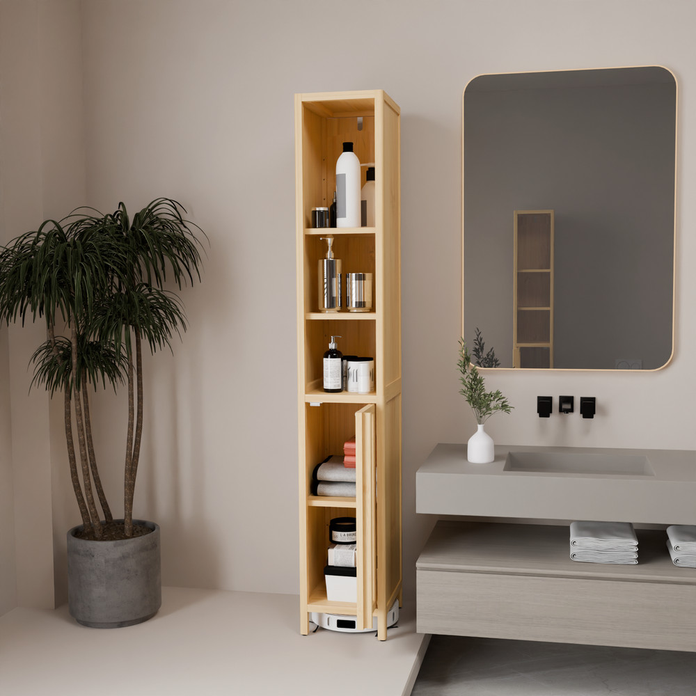 Natural bamboo large capacity thin and tall cabinet