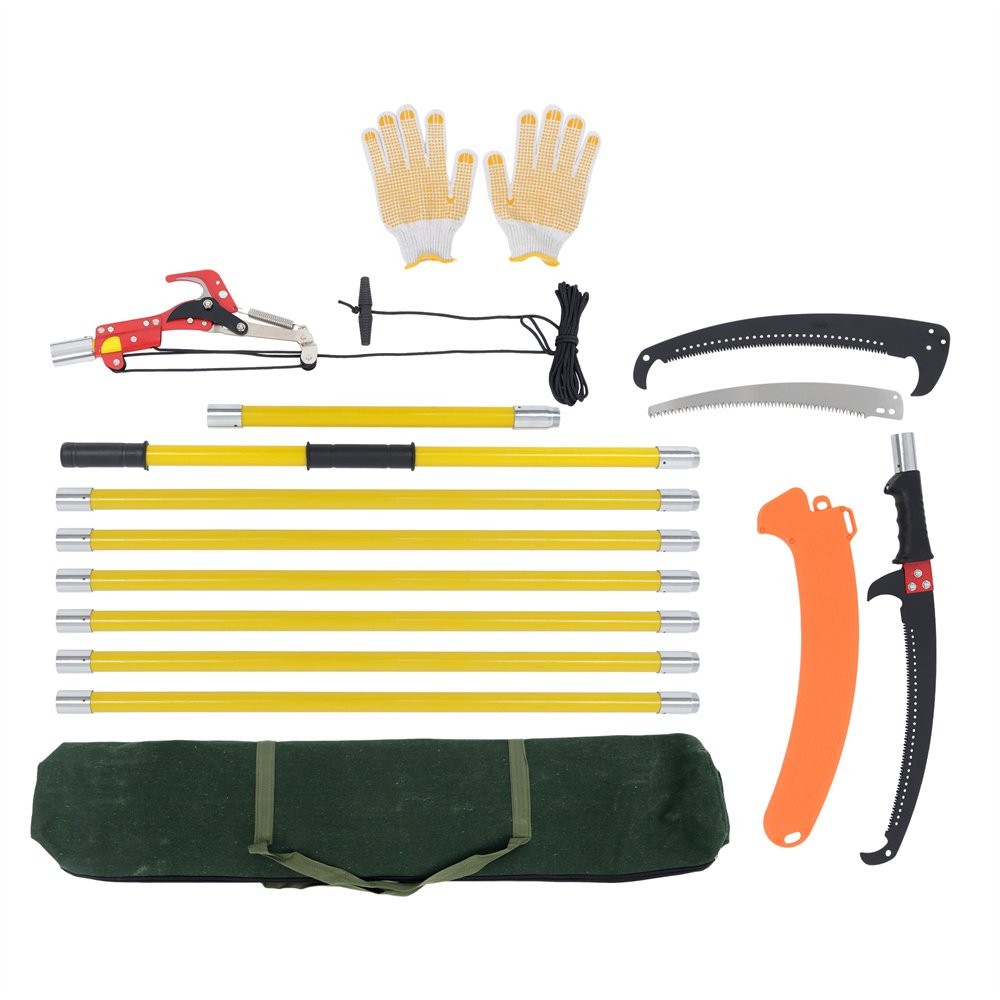 Manual Pole Saw 27 ft Extendable Tree Pruner, Sharp Steel Blade and Scissors
