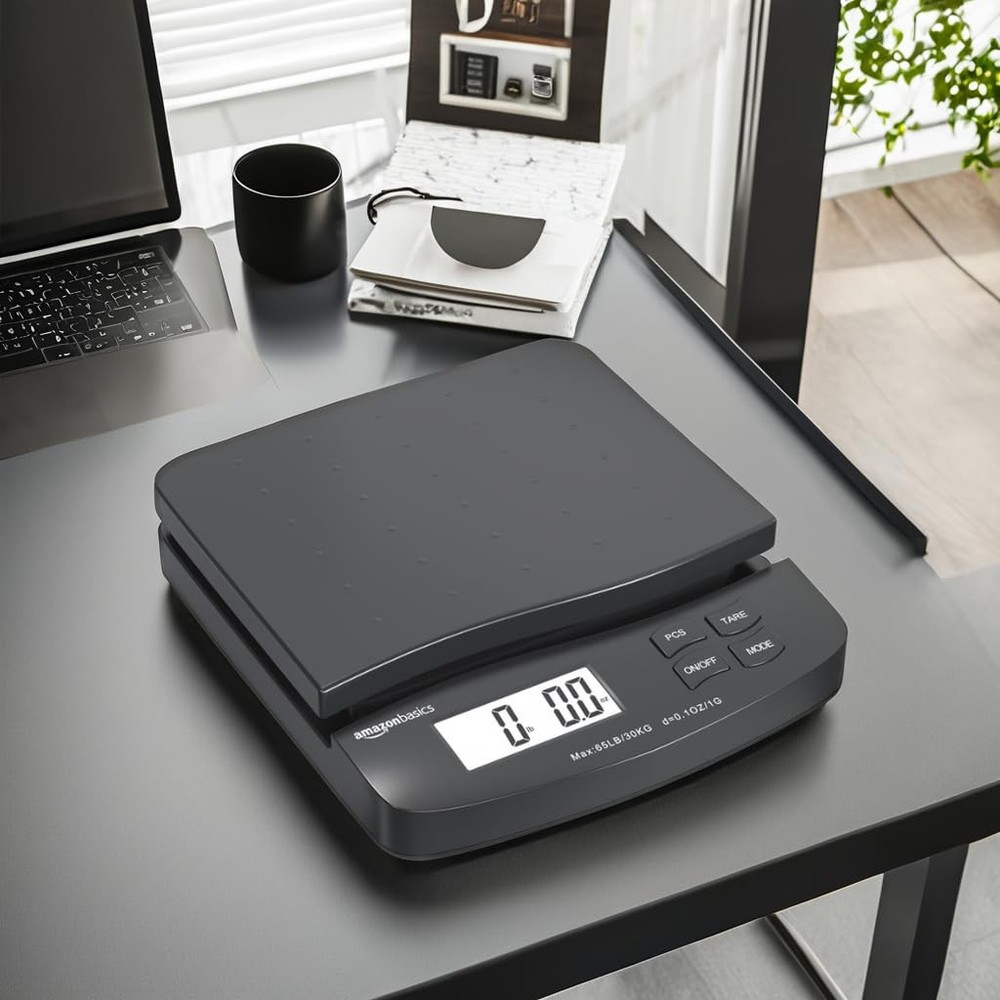 Amazon Basics Digital Postal Scale, AC Adapter, 65 lb 65 pound, Black