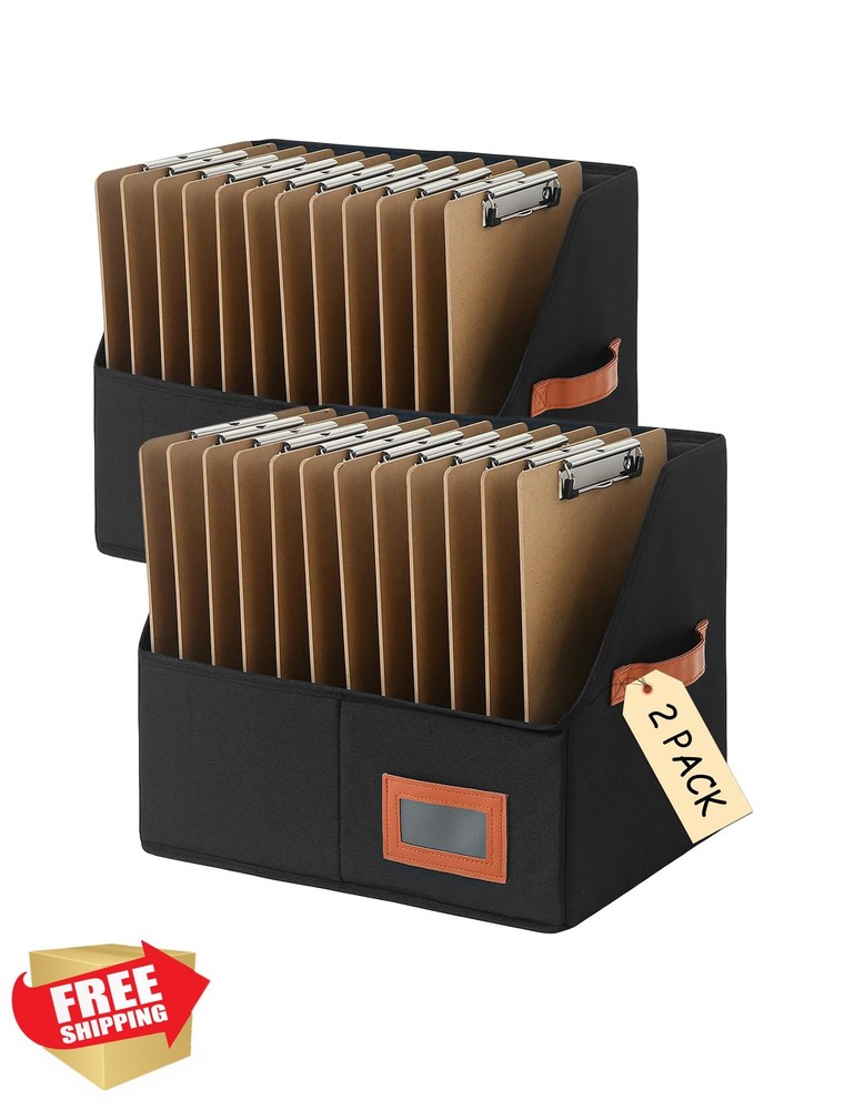 Qozary Clipboard Holder Organizer 2 Pack Foldable Basket