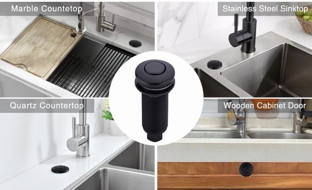 Sink Top Garbage Disposal Air Switch Kit Brass On/Off Switch Button Matte Black