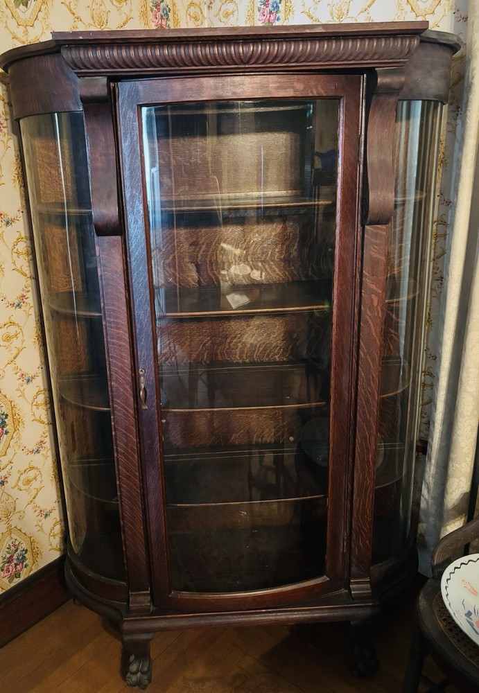 Antique Victorian Curved Cabinet Display