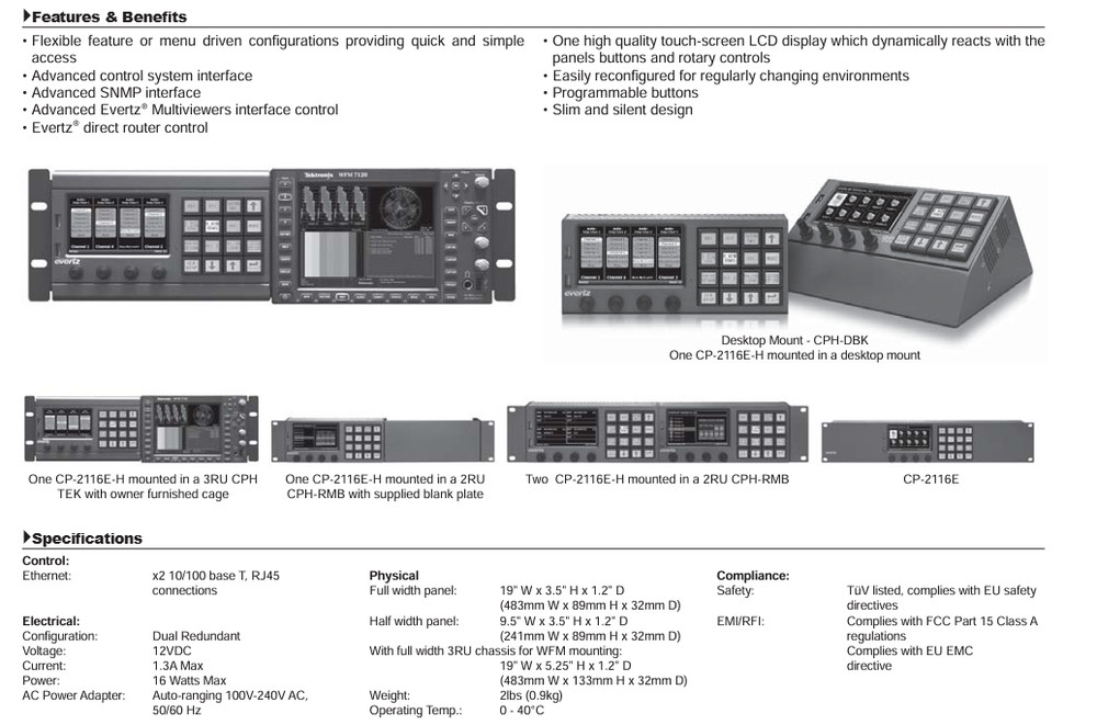 Evertz CP-2116E System Control Panel One Touchscreen 16 LCD Buttons