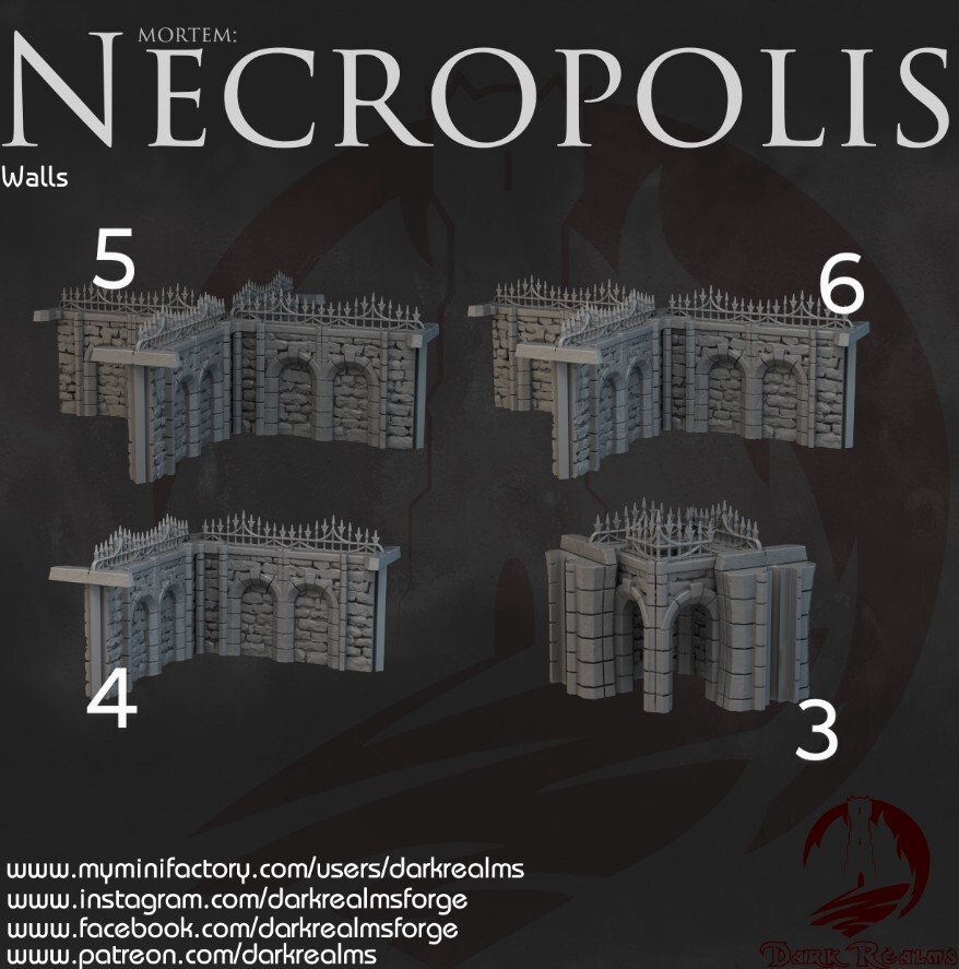 Ravenloft Necropolis Wall Corner T Section -32mm Scale -Graveyard -D&D