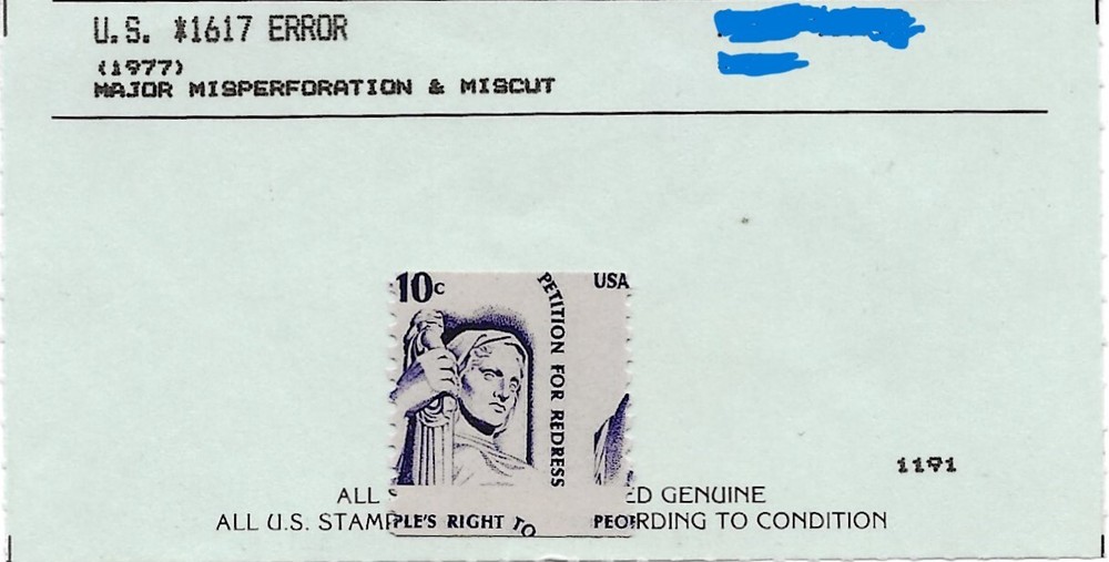 US #1617 Mint ERROR Right To Petition 10c Major Misperforation & Double Miscut