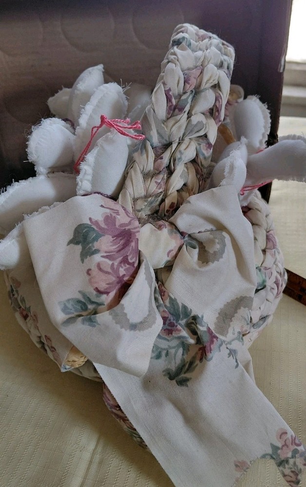 Handmade Fabric Easter Basket With Fabric Bunnies