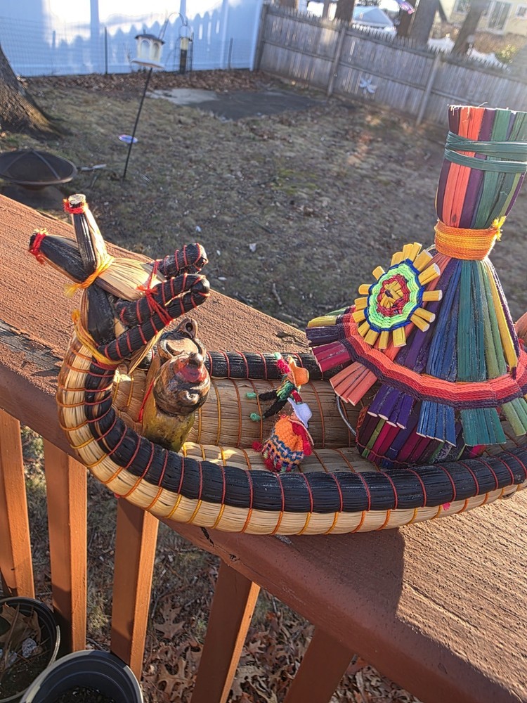 Peruvian Handmade Reed Boat with Hut & Figures