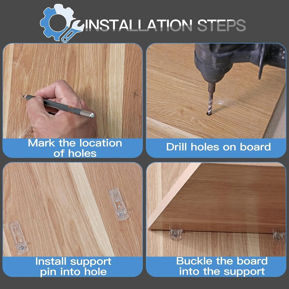 Transparent Locking Shelf Support Clips - 5mm x 3/4" Thickness Compatibility