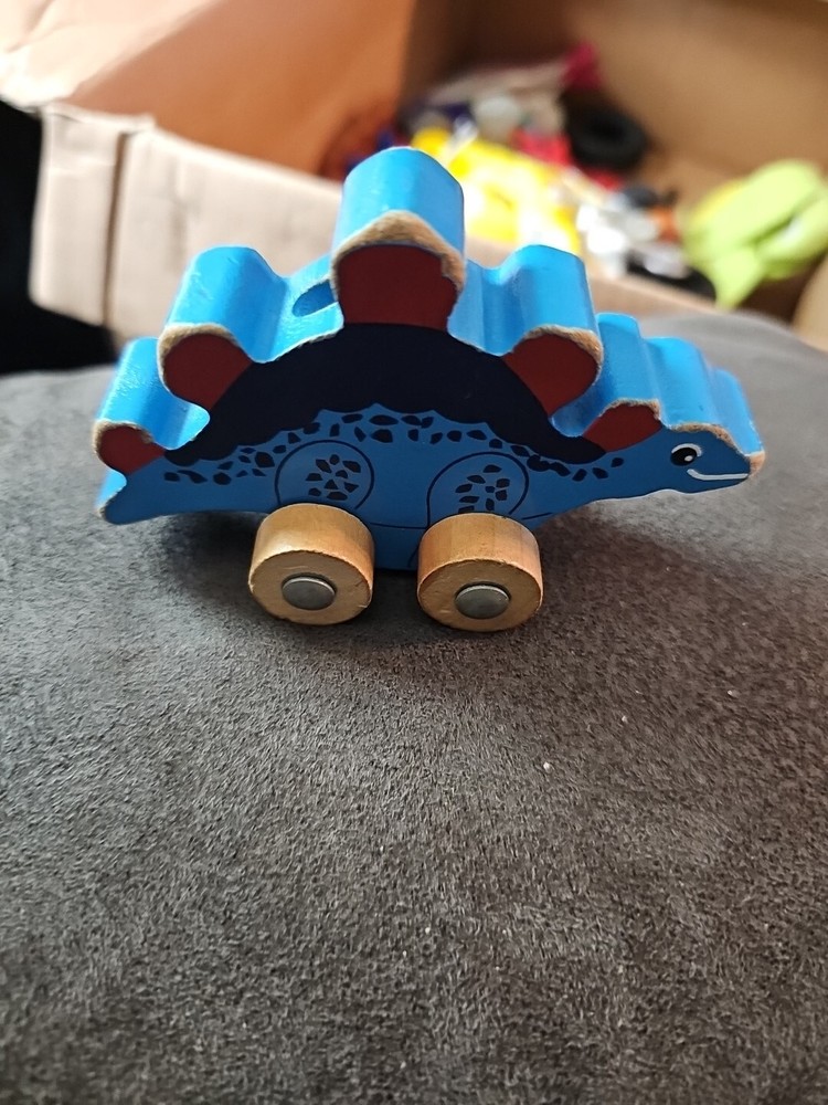 Wooden Happy Dinosaur Stegasaurus Pull Toy  Approx 3" - No Pull String