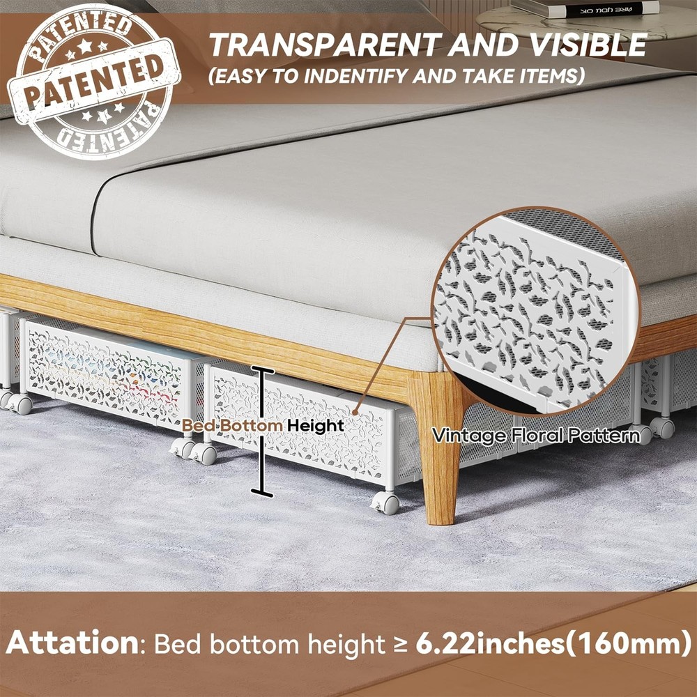 PHINOX Under Bed Storage, Under the Bed Storage Containers with Wheels, Under...