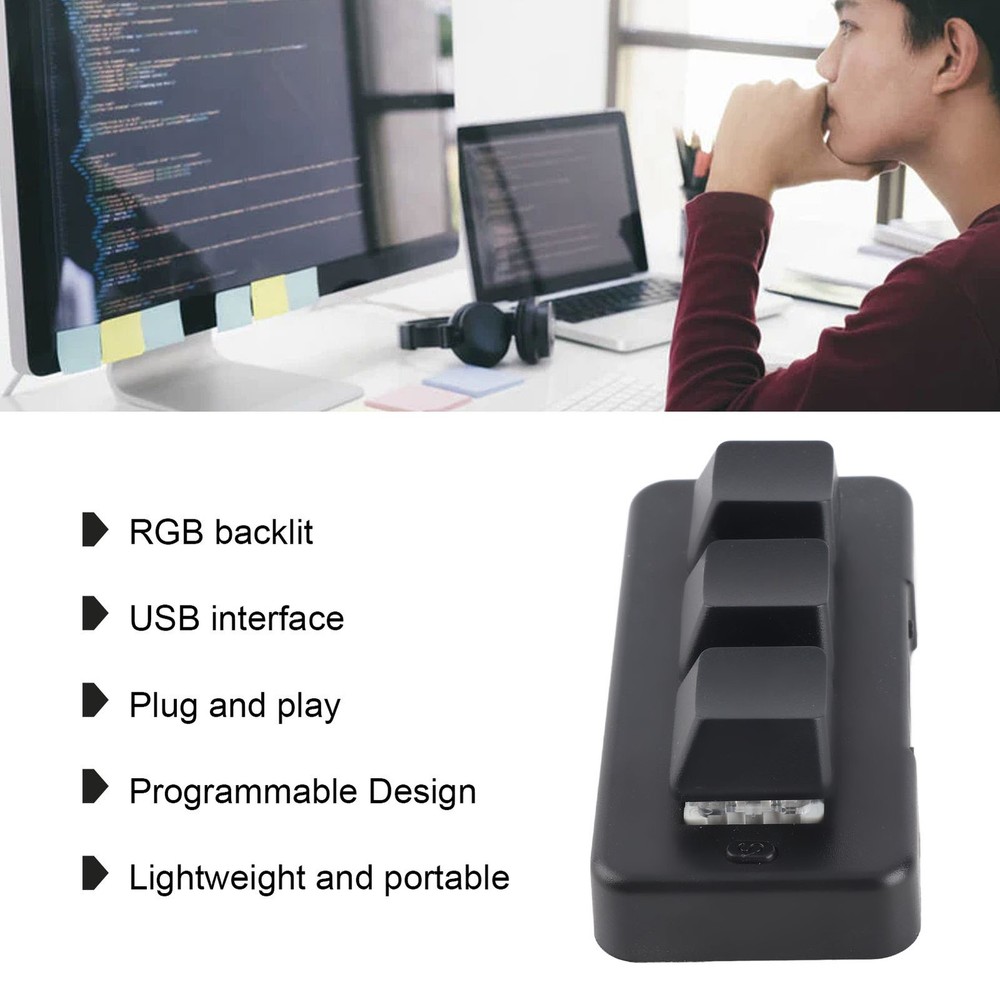 Black 3 Key Keypad RGB Backlit 3 Keys USB Interface Mini Mechanical Program