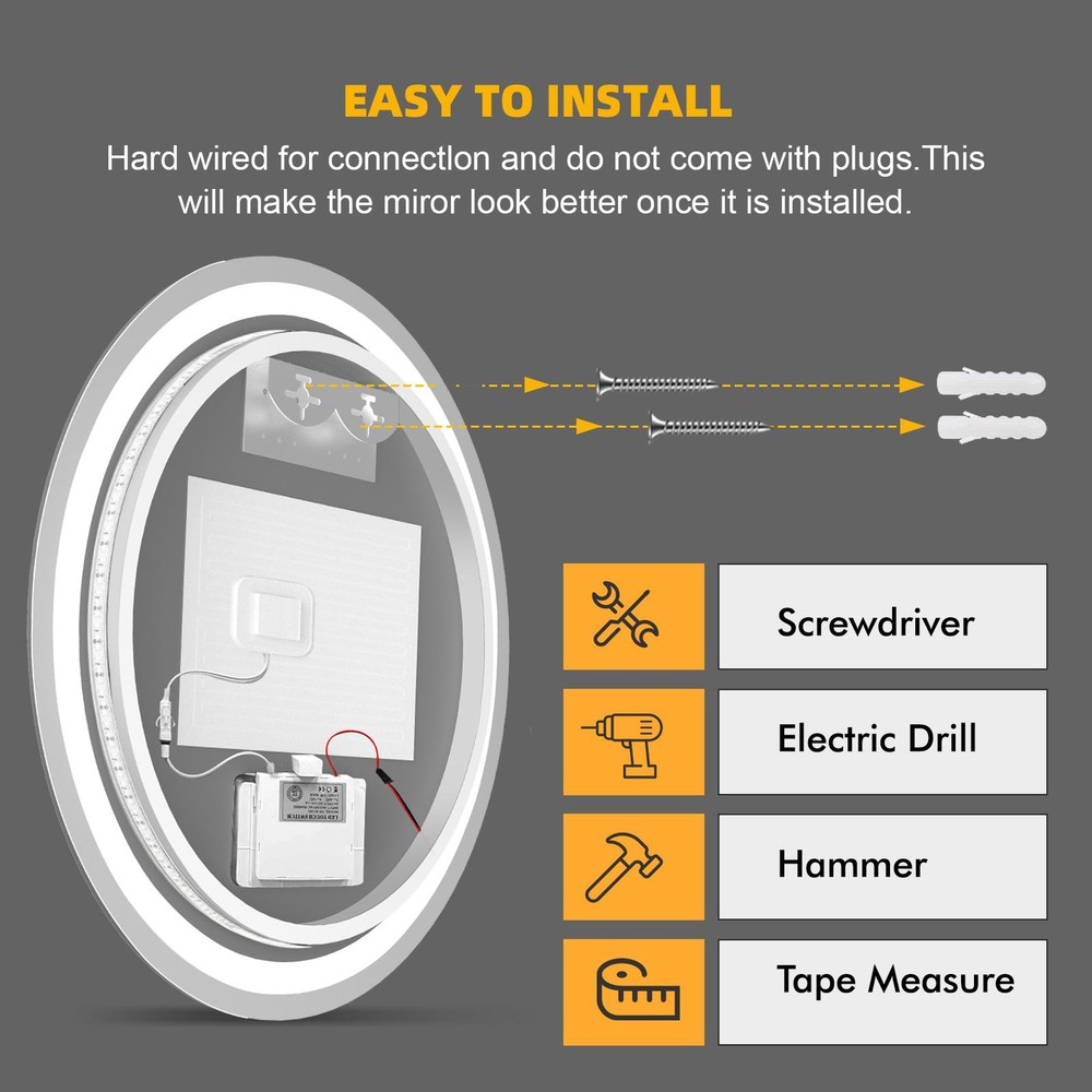 3 Color LED Lighted Bathroom Mirror,Smart Memory Function,Anti-Fog Vanity Mirror