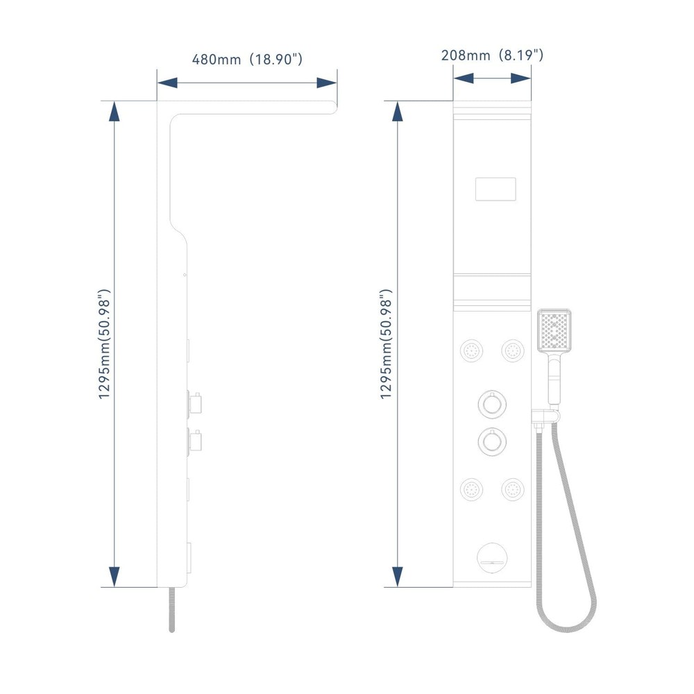 ELLO&ALLO LED Shower Panel Tower System with Shelf, Rainfall Black&Silver