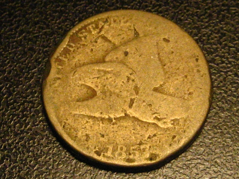 1857 Flying Eagle Cent Damaged