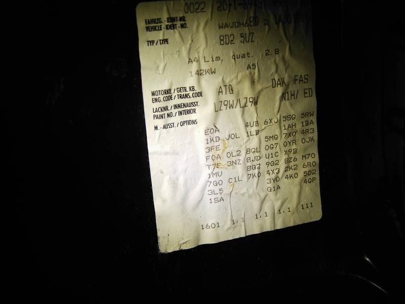 2001 Audi A4 Engine ECM Electronic Control Module 2.8L Engine ID Atq