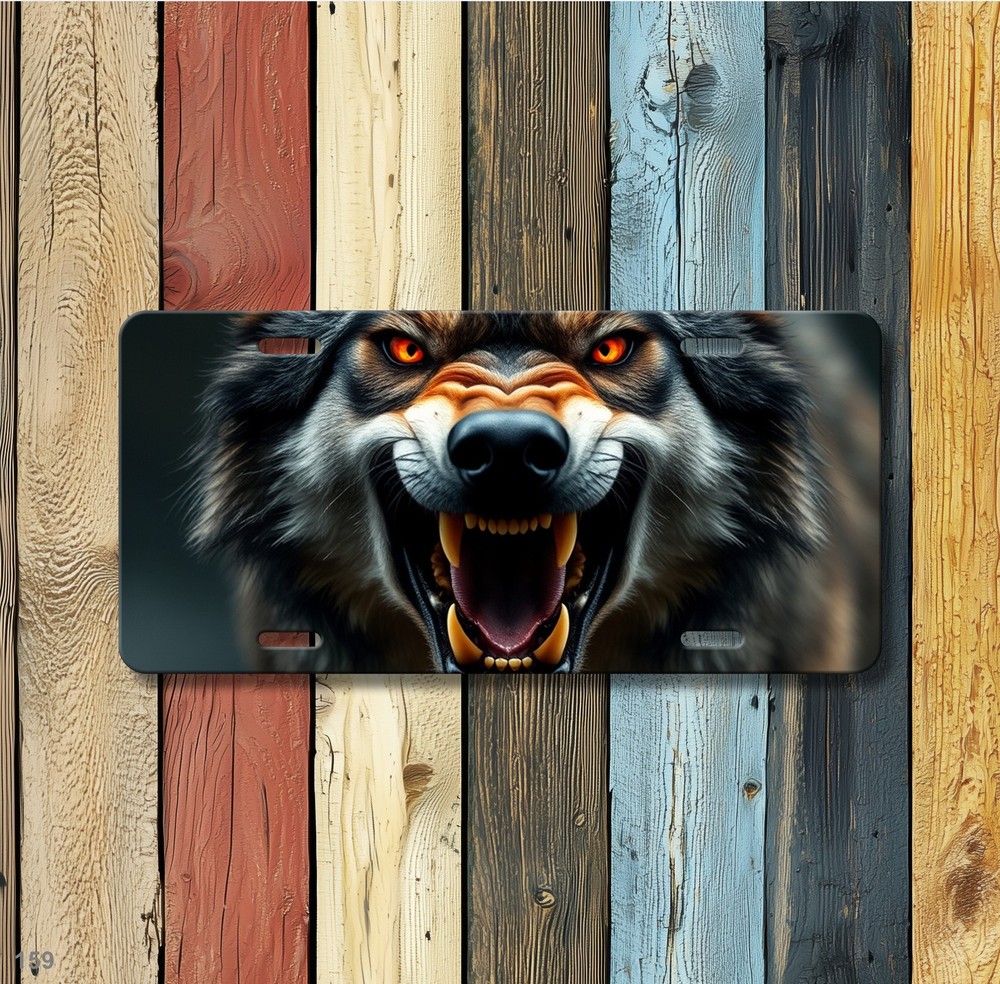 Hyperrealistic Wolf License Plate Snarling Design Custom Universal Fit Plate Uni
