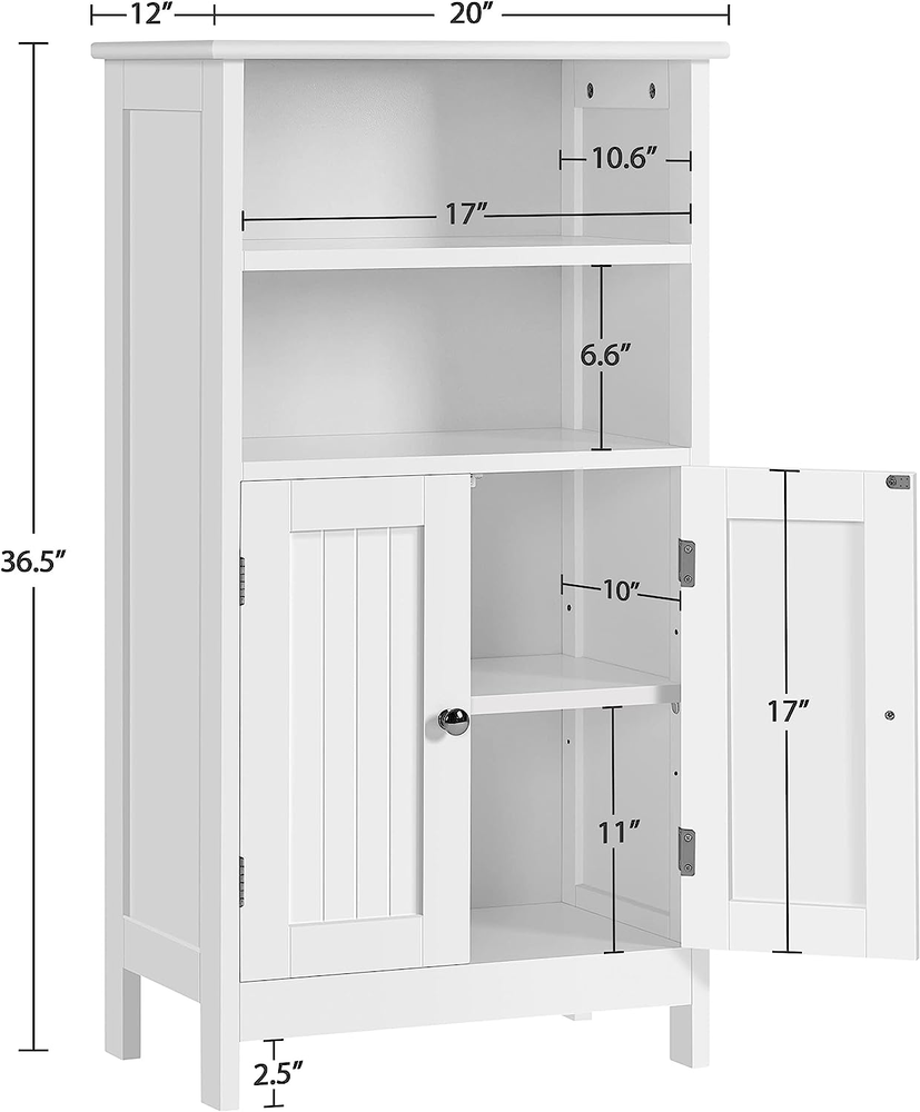 Cabinet Storage with Double Doors Adjustable Shelves Bathroom Floor Organizer