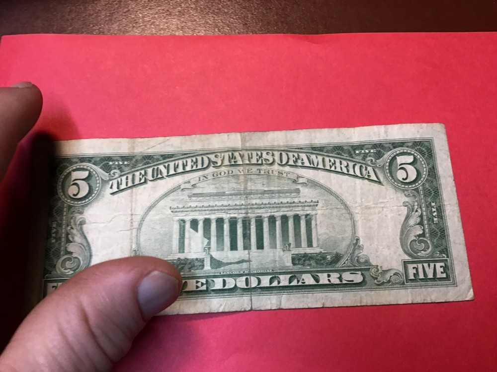 1963 Five Dollar Red Seal $5 Red Seal Note US, 1 Note