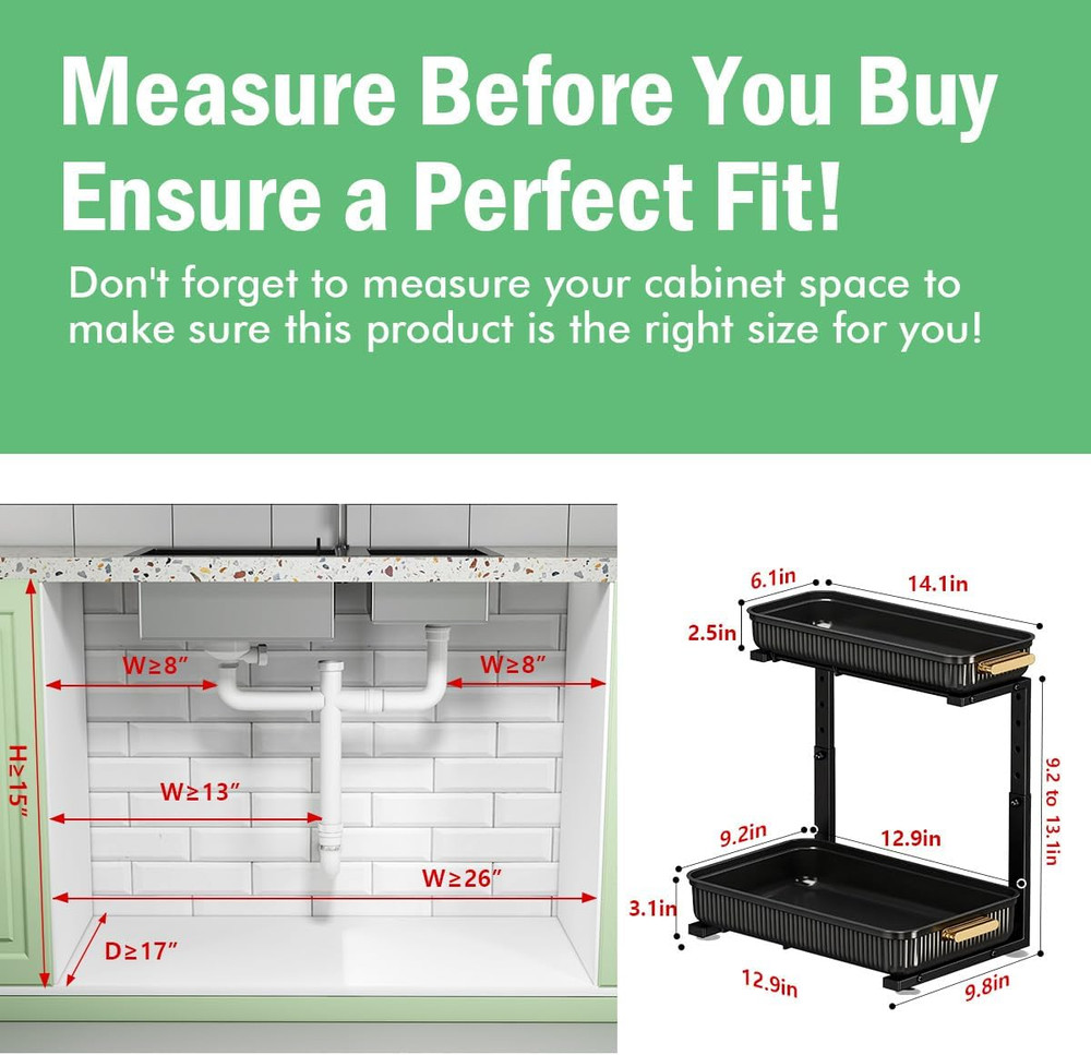 Under Sink Organizer - 2 Packs Multi-Purpose Pull-Out Storage Organizers, Slide