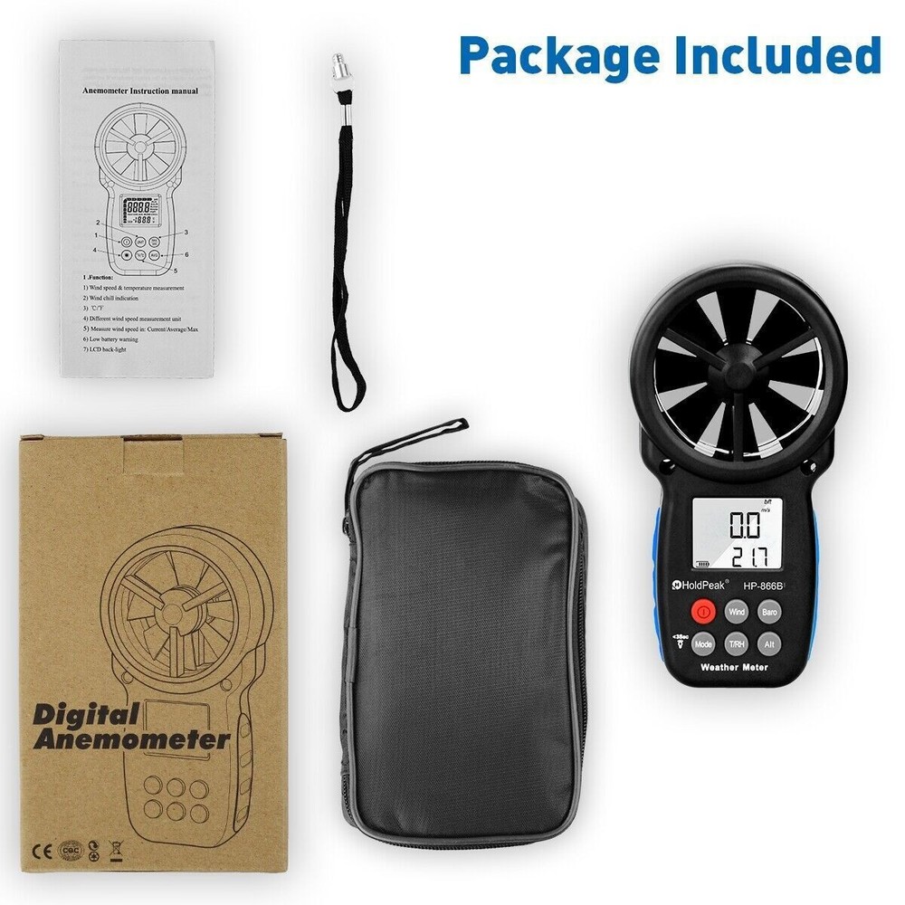 Digital Handheld Anemometer with Bluetooth & Temp Sensor - 30m/s Max Wind Speed