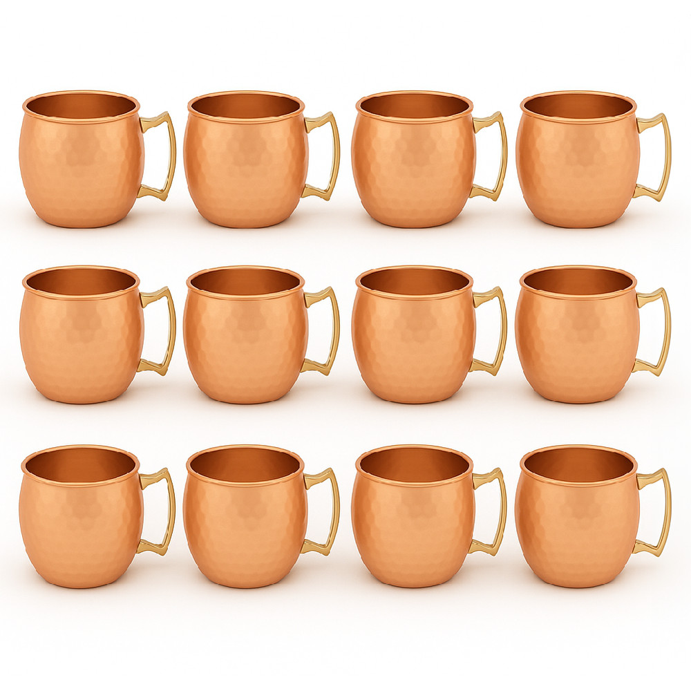 100% Handmade 16oz Solid Copper Mule Mug – Barrel Shaped Mug (Set of 12)