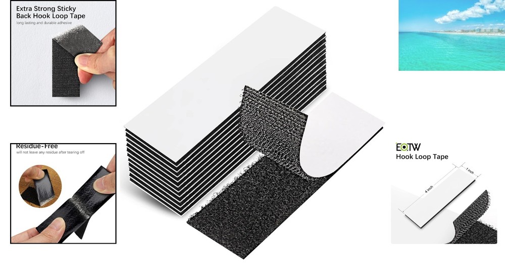 12 Pack Strong 1x4" Double-Sided Hook and Loop Tape - Reusable Adhesive Solution
