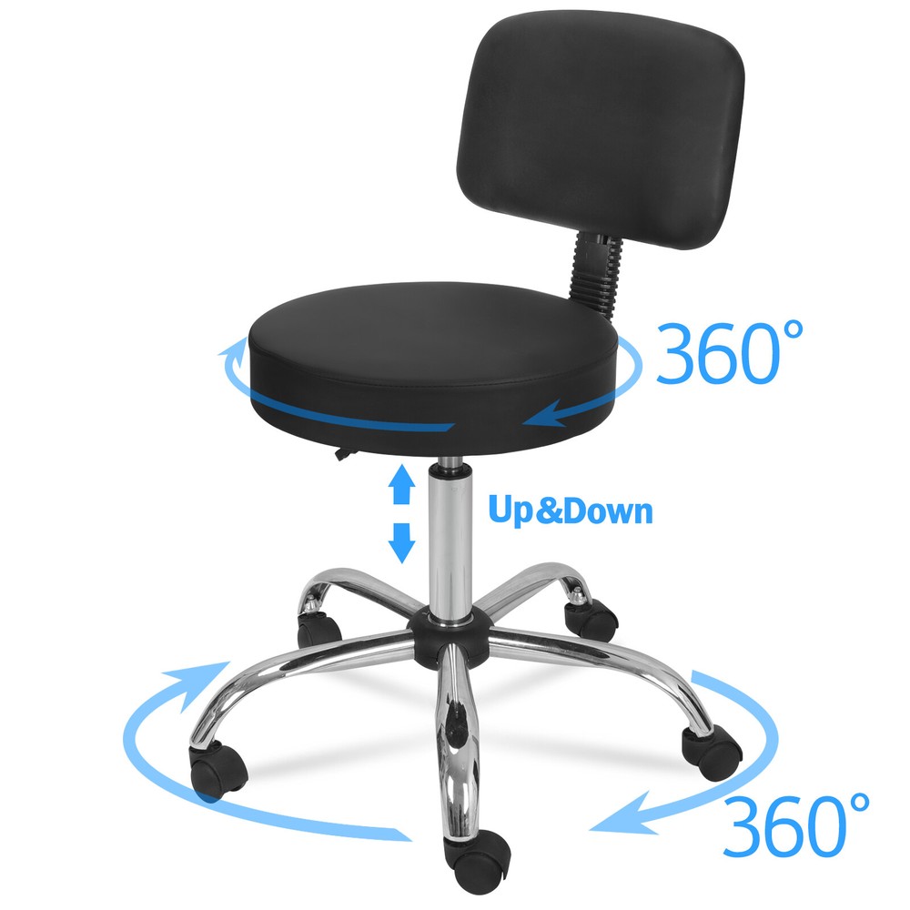 Pneumatic Rolling Adjustable Spa Salon Stool with Backrest, Black
