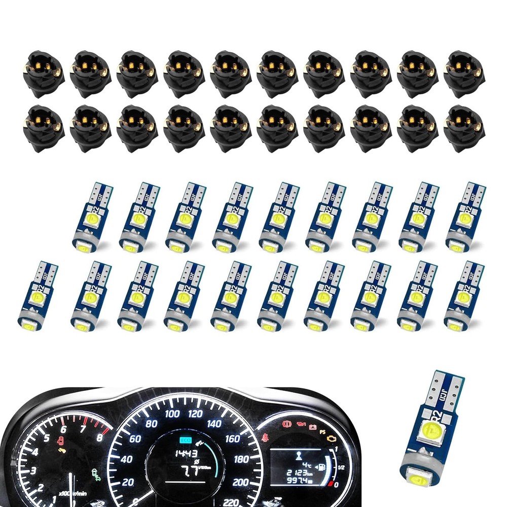 20PCS 74 LED Bulb Dash Lights Super Bright, T5 37 74 Wedge LED Bulb with PC74...