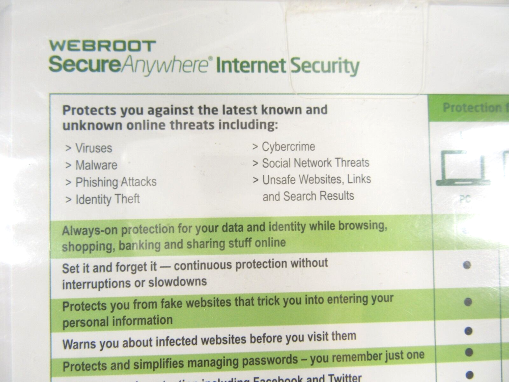 Webroot Secure Anywhere Antivirus Software Internet Security 3-Device NEW Sealed