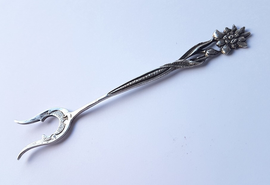 Fork/ Serving fork/ Lemon fork, Flower/ Edelweiss, 800 Silver, around 1900 L582