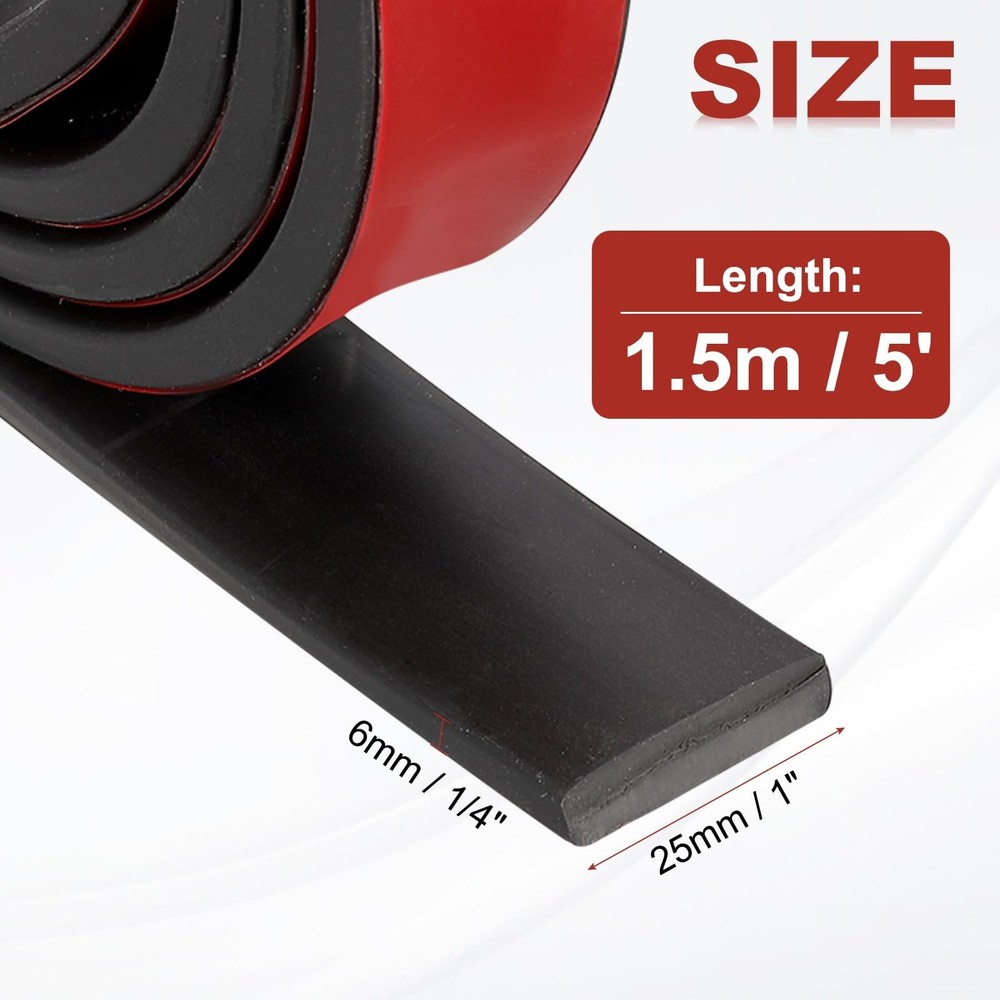 Neoprene Rubber Strips 1" Wide x 1/4" Thick x 5' Long, Self Adhesive Solid Ru...