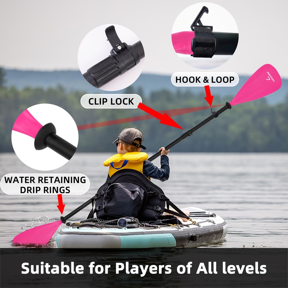 LEDONNE SUP Paddle 4-Piece Adjustable Stand Up 4-Pieces Pink