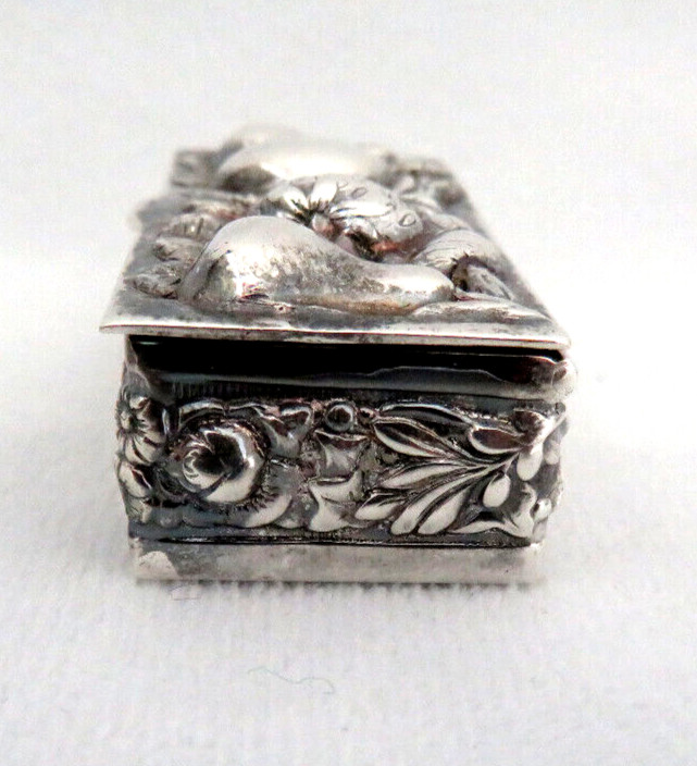Vintage Silver Plate Repousse Trinket Pill Box with Fruit
